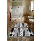 BigArts Home Dekoratif Modern Tasarım Kaymaz Taban Yıkanabilir Set Takım Siyah Beyaz Banyo Paspası 50x60-60x90 Cm