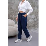 BigBrossBoutique Lacivert Kadın Pamuk Keten Karışımlı Rahat Kalıp Pantolon