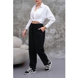 BigBrossBoutique Siyah Keten Karışımlı Günlük Rahat Kalıp Kadın Pantolon