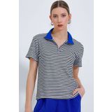 Bigdart 0497 Saks Polo Yaka Çizgili Kadın T-shirt