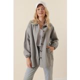Bigdart 0674 Gri Cepli Oversize Kadın Gömlek