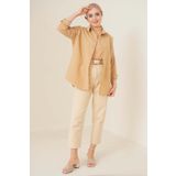 Bigdart 103901 Oversize Basic Bej Kadın Tesettür Gömlek