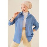 Bigdart 103901 Oversize Basic İndigo Kadın Tesettür Gömlek