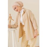 Bigdart 103901 Oversize Basic Krem Kadın Tesettür Gömlek