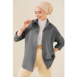 Bigdart 103901 Oversize Basic Tesettür Gömlek - Gri