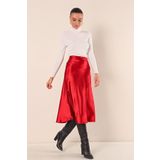 Bigdart 15806 Bordo Kadın Saten Etek