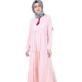 Bigdart 1627 Yaka Bağcıklı Tesettür Elbise - Pembe - Ekru - 40