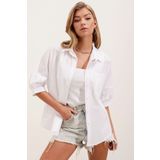 Bigdart 20213 Beyaz Oversize Basic Kadın Gömlek