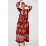 Bigdart 2423 E Bordo Otantik Desenli Tesettür Elbise