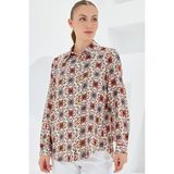 Bigdart 3721 Grafik Desenli Bordo Kadın Gömlek