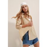 Bigdart 3900 Bej Oversize Uzun Basic Kadın Gömlek