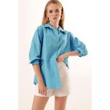 Bigdart 3900 Koyu Mavi Oversize Uzun Basic Kadın Gömlek