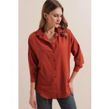 Bigdart 3900 Oversize Uzun Basic Kiremit Kadın Gömlek