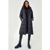 Bigdart 5120 Siyah Kapüşonlu Uzun Şişme Kadın Mont