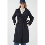 Bigdart 5918 Kruvaze Yaka Kadın Trençkot Lacivert %100 Polyester Malzeme İle Şık Tasarım - 44