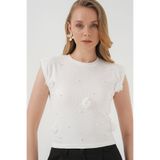 Bigdart 929 Kısa Kol Örme Bluz - Beyaz
