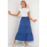 Bigdart Kadın Ayrobin Uzun Etek Indigo Renk 8048 - %95 Polyester Kumaş ve Rahat Bel Lastiği - 40