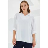 Bigdart Kadın Beyaz Gömlek Yaka Saten Bluz 0493 - 40