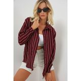 Bigdart Kadın Çizgili Oversize Gömlek 20293 - Bordo - 40