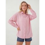 Bigdart Kadın Çizgili Oversize Gömlek 20293 - Pembe - 38