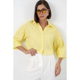 Bigdart Kadın Çizgili Oversize Kısa Gömlek 20326 - Sarı - 42