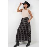Bigdart Kadın Desenli Astarlı Şifon Etek 8058 - Siyah - L - XL