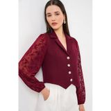 Bigdart Kadın Desenli Kısa Ceket 0751 - Bordo