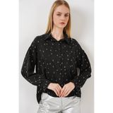 Bigdart Kadın Desenli Oversize Gömlek 20361 - Siyah - Gümüş