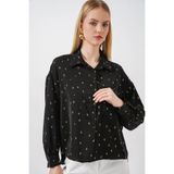 Bigdart Kadın Desenli Oversize Gömlek 20361 - Siyah