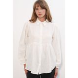 Bigdart Kadın Dokulu Oversize Keten Gömlek 20381 - Beyaz