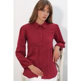 Bigdart Kadın Dokulu Oversize Keten Gömlek 20381 - Bordo