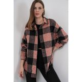Bigdart Kadın Ekose Desen Oversize Oduncu Gömlek 3854 A.Pudra