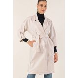 Bigdart Kadın Ekru Polyester Kuşaklı Trençkot – Klasik Yaka, Düz Desen, Şık ve Rahat Günlük Kullanım - 42