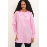 Bigdart Kadın Geniş Yaka Fırfır Detaylı Çizgili Tunik Gömlek 5993 - Pembe