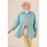 Bigdart Kadın Gömlek %70 Pamuk %30 Polyester Uzun Kol Günlük Kullanım İçin Su Yeşili - 38