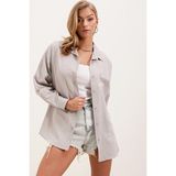 Bigdart Kadın Gri Düz Oversize Uzun Basic Gömlek 3900 - 40
