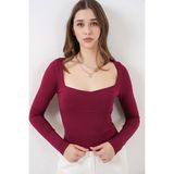 Bigdart Kadın Kare Yaka Slim Fit Bluz 986 - Bordo - 36