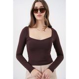 Bigdart Kadın Kare Yaka Slim Fit Bluz 986 - Kahverengi - 38
