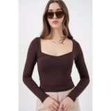 Bigdart Kadın Kare Yaka Slim Fit Bluz 986 - Kahverengi
