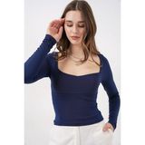 Bigdart Kadın Kare Yaka Slim Fit Bluz 986 - Lacivert - 42