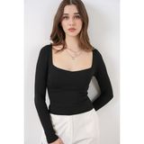 Bigdart Kadın Kare Yaka Slim Fit Bluz 986 - Siyah - 40