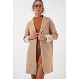 Bigdart Kadın Kaşe Kaban Bej Uzun Kol Peluş Detaylı Kalın Malzeme ile Şık Tasarım - Camel - 36