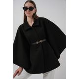 Bigdart Kadın Kemerli Kaşe Panço 9170 - Siyah - Standart