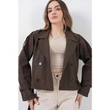 Bigdart Kadın Kemerli Kısa Trençkot 5970 A.kahve Kruvaze Yaka Dokuma Kumaş Regular Fit - Çok Renkli - 42
