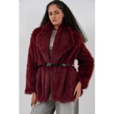 Bigdart Kadın Kemerli Oversize Kürklü Kaban 9156 - Bordo