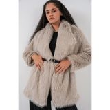 Bigdart Kadın Kemerli Oversize Kürklü Kaban 9156 - Taş