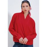 Bigdart Kadın Kırmızı Kruvaze Yaka Dökümlü Saten Bluz 0492