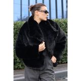 Bigdart Kadın Kruvaze Siyah Peluş Kaban Uzun Kol Düz Desen 100% Polyester - 36