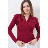 Bigdart Kadın Omuz Vatkalı Kruvaze Yaka Bluz 942 - Bordo - 38