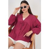 Bigdart Kadın Önü Bağcıklı Uzun Kol Bluz 946 - Bordo